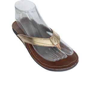 Olukai Kumu Gold Leather Flip Flop Sandals Womens 7 Brown 20103-5023